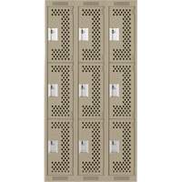 Casiers Clean Line, 3 niveaux, Bloc de 3, 36" x 12" x 72", Acier, Beige, Rivet (assembl&eacute;), Perfor&eacute; Sécurité Médic