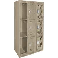 Casiers Clean Line, 3 niveaux, Bloc de 3, 36" x 12" x 72", Acier, Beige, Rivet (assembl&eacute;), Perfor&eacute; Sécurité Médic