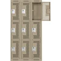 Casiers Clean Line, 3 niveaux, Bloc de 3, 36" x 12" x 72", Acier, Beige, Rivet (assembl&eacute;), Perfor&eacute; Sécurité Médic