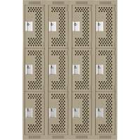 Casiers Clean Line, 3 niveaux, Bloc de 4, 48" x 12" x 72", Acier, Beige, Rivet (assembl&eacute;), Perfor&eacute; Sécurité Médic