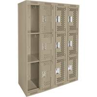 Casiers Clean Line, 3 niveaux, Bloc de 4, 48" x 12" x 72", Acier, Beige, Rivet (assembl&eacute;), Perfor&eacute; Sécurité Médic