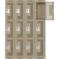 Casiers Clean Line, 3 niveaux, Bloc de 4, 48" x 12" x 72", Acier, Beige, Rivet (assembl&eacute;), Perfor&eacute; Sécurité Médic