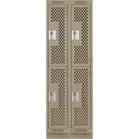 Casiers Clean Line, 2 niveaux, Bloc de 2, 24" x 15" x 76", Acier, Beige, Rivet (assembl&eacute;), Perfor&eacute; Sécurité Médic