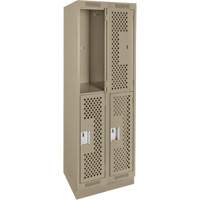 Casiers Clean Line, 2 niveaux, Bloc de 2, 24" x 15" x 76", Acier, Beige, Rivet (assembl&eacute;), Perfor&eacute; Sécurité Médic