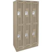 Casiers Clean Line, 2 niveaux, Bloc de 3, 36" x 18" x 76", Acier, Beige, Rivet (assembl&eacute;), Perfor&eacute; Sécurité Médic