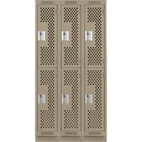 Casiers Clean Line, 2 niveaux, Bloc de 3, 36" x 18" x 76", Acier, Beige, Rivet (assembl&eacute;), Perfor&eacute; Sécurité Médic
