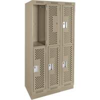 Casiers Clean Line, 2 niveaux, Bloc de 3, 36" x 18" x 76", Acier, Beige, Rivet (assembl&eacute;), Perfor&eacute; Sécurité Médic