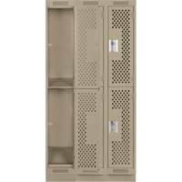 Casiers Clean Line, 2 niveaux, Bloc de 3, 36" x 18" x 76", Acier, Beige, Rivet (assembl&eacute;), Perfor&eacute; Sécurité Médic