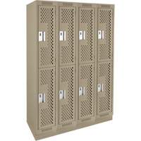 Casiers Clean Line, 2 niveaux, Bloc de 4, 48" x 15" x 76", Acier, Beige, Rivet (assembl&eacute;), Perfor&eacute; Sécurité Médic