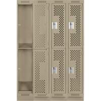 Casiers Clean Line, 2 niveaux, Bloc de 4, 48" x 15" x 76", Acier, Beige, Rivet (assembl&eacute;), Perfor&eacute; Sécurité Médic