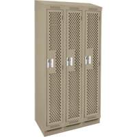 Clean Line Lockers, Bank of 3, 36" x 12" x 82", Steel, Beige, Rivet (Assembled), Perforated Sécurité Médic