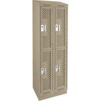 Casiers Clean Line, 2 niveaux, Bloc de 2, 24" x 12" x 82", Acier, Beige, Rivet (assembl&eacute;), Perfor&eacute; Sécurité Médic