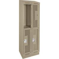 Casiers Clean Line, 2 niveaux, Bloc de 2, 24" x 12" x 82", Acier, Beige, Rivet (assembl&eacute;), Perfor&eacute; Sécurité Médic