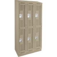 Casiers Clean Line, 2 niveaux, Bloc de 3, 36" x 12" x 82", Acier, Beige, Rivet (assembl&eacute;), Perfor&eacute; Sécurité Médic
