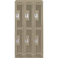 Casiers Clean Line, 2 niveaux, Bloc de 3, 36" x 12" x 82", Acier, Beige, Rivet (assembl&eacute;), Perfor&eacute; Sécurité Médic