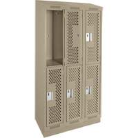 Casiers Clean Line, 2 niveaux, Bloc de 3, 36" x 12" x 82", Acier, Beige, Rivet (assembl&eacute;), Perfor&eacute; Sécurité Médic