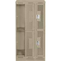 Casiers Clean Line, 2 niveaux, Bloc de 3, 36" x 12" x 82", Acier, Beige, Rivet (assembl&eacute;), Perfor&eacute; Sécurité Médic