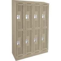 Casiers Clean Line, 2 niveaux, Bloc de 4, 48" x 12" x 82", Acier, Beige, Rivet (assembl&eacute;), Perfor&eacute; Sécurité Médic