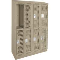 Casiers Clean Line, 2 niveaux, Bloc de 4, 48" x 12" x 82", Acier, Beige, Rivet (assembl&eacute;), Perfor&eacute; Sécurité Médic