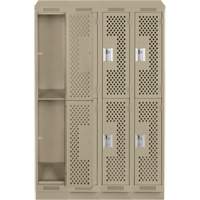 Casiers Clean Line, 2 niveaux, Bloc de 4, 48" x 12" x 82", Acier, Beige, Rivet (assembl&eacute;), Perfor&eacute; Sécurité Médic