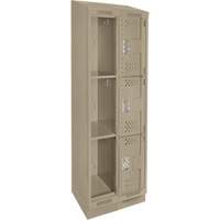 Casiers Clean Line, 3 niveaux, Bloc de 2, 24" x 18" x 82", Acier, Beige, Rivet (assembl&eacute;), Perfor&eacute; Sécurité Médic