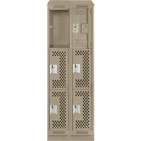 Casiers Clean Line, 3 niveaux, Bloc de 2, 24" x 18" x 82", Acier, Beige, Rivet (assembl&eacute;), Perfor&eacute; Sécurité Médic