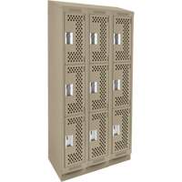 Casiers Clean Line, 3 niveaux, Bloc de 3, 36" x 18" x 82", Acier, Beige, Rivet (assembl&eacute;), Perfor&eacute; Sécurité Médic