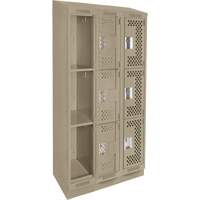 Casiers Clean Line, 3 niveaux, Bloc de 3, 36" x 18" x 82", Acier, Beige, Rivet (assembl&eacute;), Perfor&eacute; Sécurité Médic