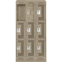 Casiers Clean Line, 3 niveaux, Bloc de 3, 36" x 18" x 82", Acier, Beige, Rivet (assembl&eacute;), Perfor&eacute; Sécurité Médic