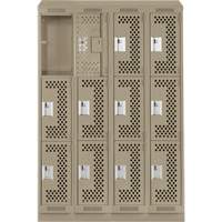 Casiers Clean Line, 3 niveaux, Bloc de 4, 48" x 18" x 82", Acier, Beige, Rivet (assembl&eacute;), Perfor&eacute; Sécurité Médic