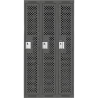 Clean Line Lockers, Bank of 3, 36" x 12" x 72", Steel, Charcoal, Rivet (Assembled), Perforated Sécurité Médic