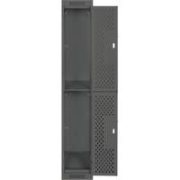 Clean Line Lockers, 2 -tier, 12" x 12" x 72", Steel, Charcoal, Rivet (Assembled), Perforated Sécurité Médic