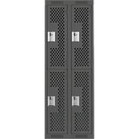 Clean Line Lockers, 2 -tier, Bank of 2, 24" x 12" x 72", Steel, Charcoal, Rivet (Assembled), Perforated Sécurité Médic