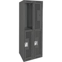Clean Line Lockers, 2 -tier, Bank of 2, 24" x 12" x 72", Steel, Charcoal, Rivet (Assembled), Perforated Sécurité Médic