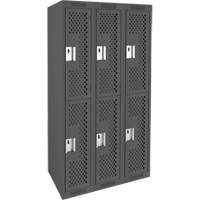 Clean Line Lockers, 2 -tier, Bank of 3, 36" x 12" x 72", Steel, Charcoal, Rivet (Assembled), Perforated Sécurité Médic