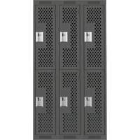 Clean Line Lockers, 2 -tier, Bank of 3, 36" x 12" x 72", Steel, Charcoal, Rivet (Assembled), Perforated Sécurité Médic
