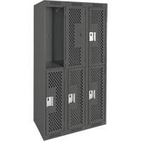 Clean Line Lockers, 2 -tier, Bank of 3, 36" x 12" x 72", Steel, Charcoal, Rivet (Assembled), Perforated Sécurité Médic