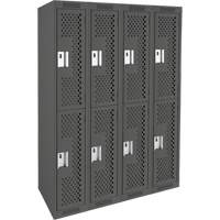 Clean Line Lockers, 2 -tier, Bank of 4, 48" x 12" x 72", Steel, Charcoal, Rivet (Assembled), Perforated Sécurité Médic