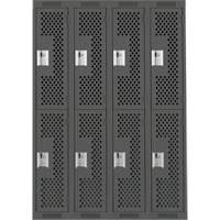 Clean Line Lockers, 2 -tier, Bank of 4, 48" x 12" x 72", Steel, Charcoal, Rivet (Assembled), Perforated Sécurité Médic