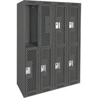 Clean Line Lockers, 2 -tier, Bank of 4, 48" x 12" x 72", Steel, Charcoal, Rivet (Assembled), Perforated Sécurité Médic