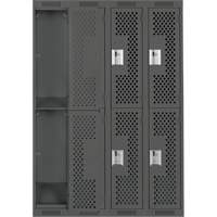 Clean Line Lockers, 2 -tier, Bank of 4, 48" x 12" x 72", Steel, Charcoal, Rivet (Assembled), Perforated Sécurité Médic