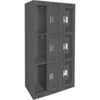 Casiers Clean Line, 3 niveaux, Bloc de 3, 36" x 12" x 72", Acier, Charbon, Rivet (assembl&eacute;), Perfor&eacute; Sécurité Médic