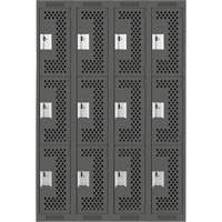 Casiers Clean Line, 3 niveaux, Bloc de 4, 48" x 12" x 72", Acier, Charbon, Rivet (assembl&eacute;), Perfor&eacute; Sécurité Médic