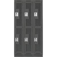 Casiers Clean Line, 2 niveaux, Bloc de 3, 36" x 18" x 76", Acier, Charbon, Rivet (assembl&eacute;), Perfor&eacute; Sécurité Médic