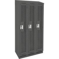Clean Line Lockers, Bank of 3, 36" x 12" x 82", Steel, Charcoal, Rivet (Assembled), Perforated Sécurité Médic