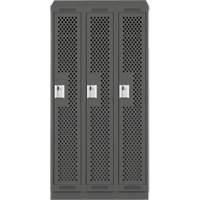 Clean Line Lockers, Bank of 3, 36" x 12" x 82", Steel, Charcoal, Rivet (Assembled), Perforated Sécurité Médic