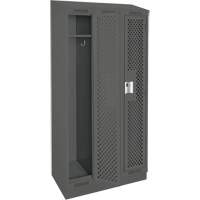 Clean Line Lockers, Bank of 3, 36" x 12" x 82", Steel, Charcoal, Rivet (Assembled), Perforated Sécurité Médic