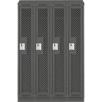Clean Line Lockers, Bank of 4, 48" x 12" x 82", Steel, Charcoal, Rivet (Assembled), Perforated Sécurité Médic