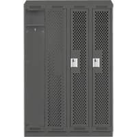 Clean Line Lockers, Bank of 4, 48" x 12" x 82", Steel, Charcoal, Rivet (Assembled), Perforated Sécurité Médic