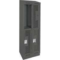 Casiers Clean Line, 2 niveaux, Bloc de 2, 24" x 12" x 82", Acier, Charbon, Rivet (assembl&eacute;), Perfor&eacute; Sécurité Médic
